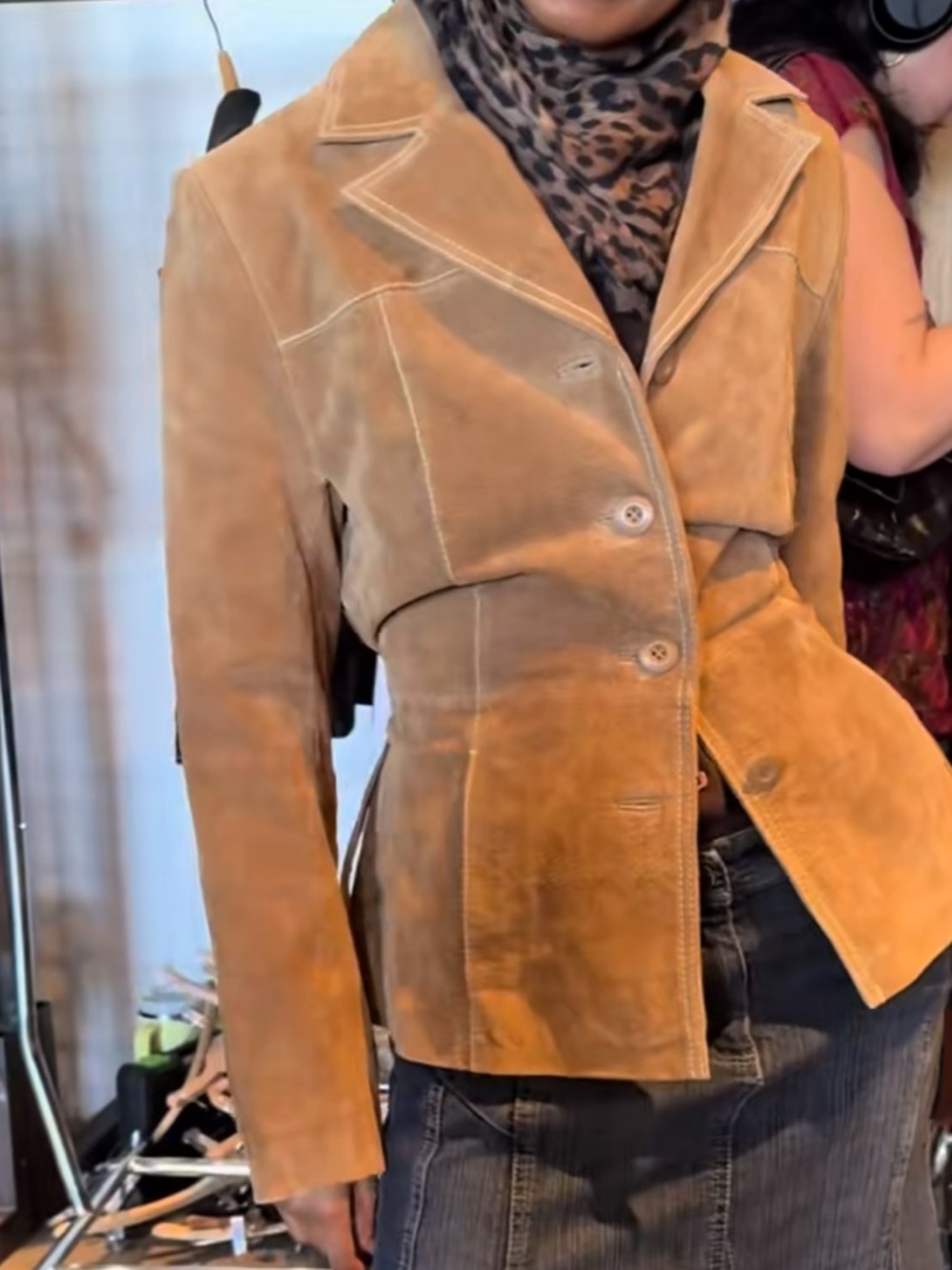 Wilsons Leather Tan Suede Button Jacket